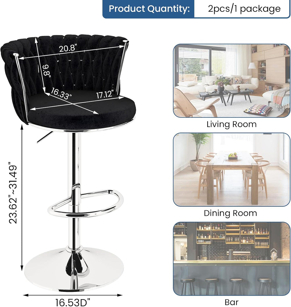 AWQM Black Bar Stools Set of 4,Modern Swivel Bar Chairs Velvet Counter Height...