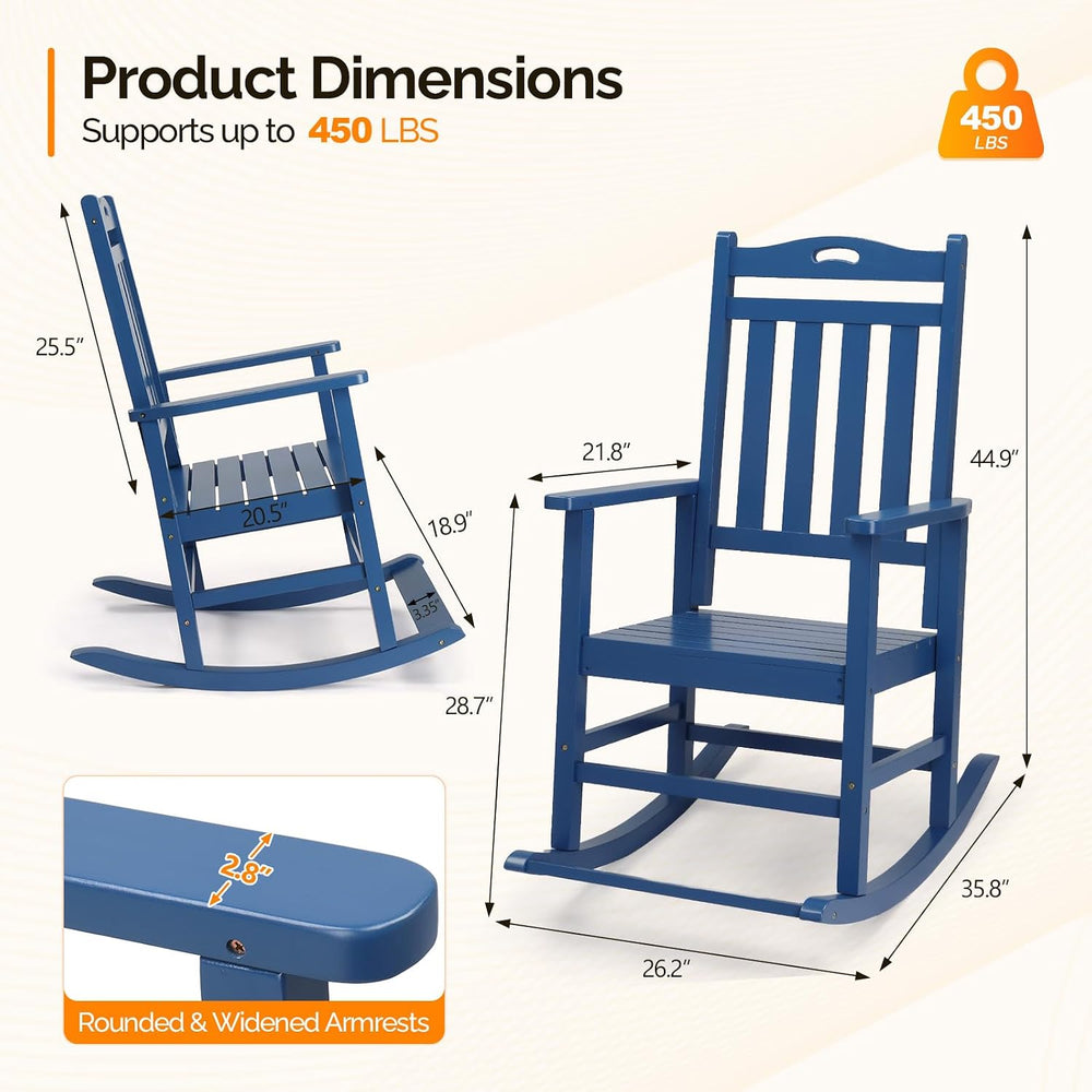 VINGLI Outdoor Rocking Chair with Footrest, Wooden Rocking Chair, Blue