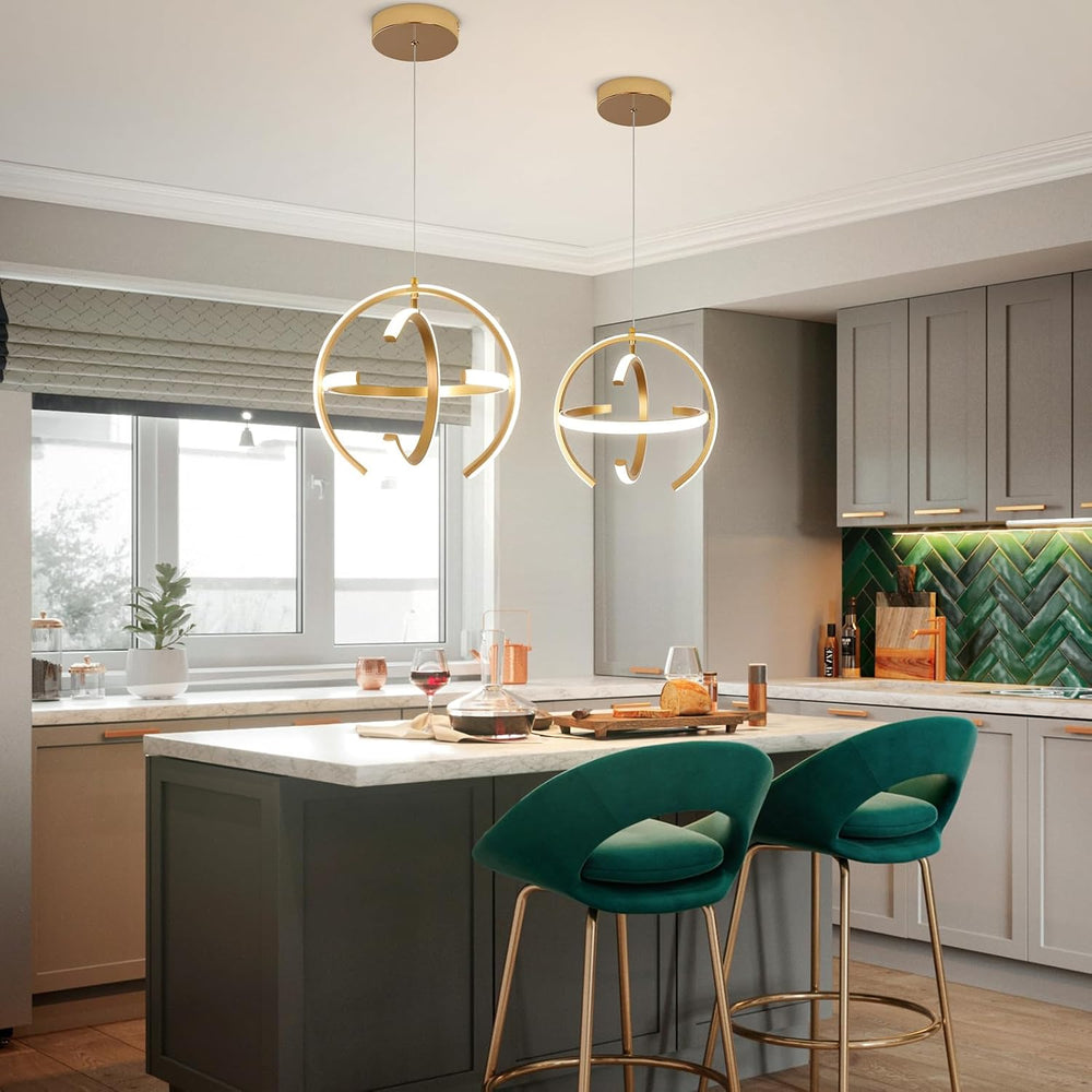 KELUOLY Modern Gold LED Chandelier, Dimmable Metal Brushed Globe Pendant Ligh...