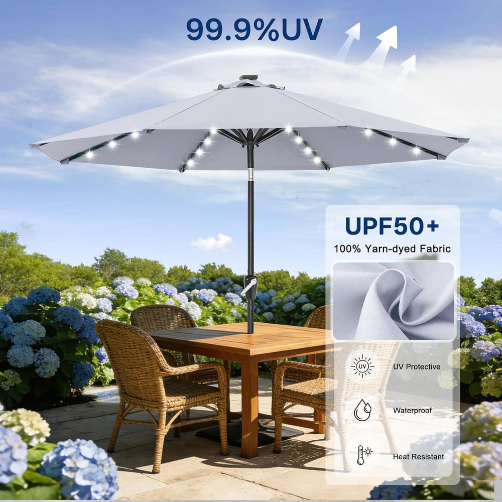 ABCCANOPY Solar Led Patio Umbrella with 32 Lights 9FT(Light Gray)