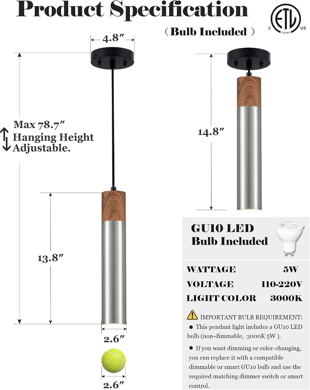 ELYONA Modern Pendant Light for Kitchen Island, Brown Wood Grain & Brushe...