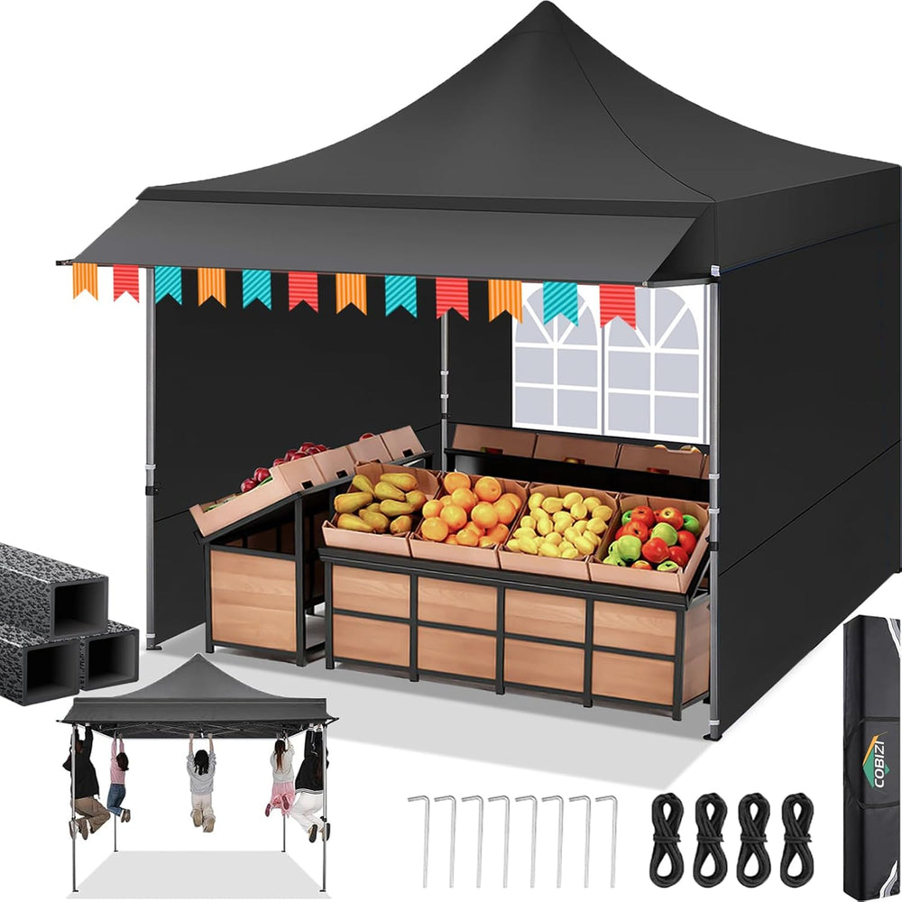 COBIZI 10x10 Heavy Duty Pop Up Canopy Easy Up Commercial Event Tent, Black