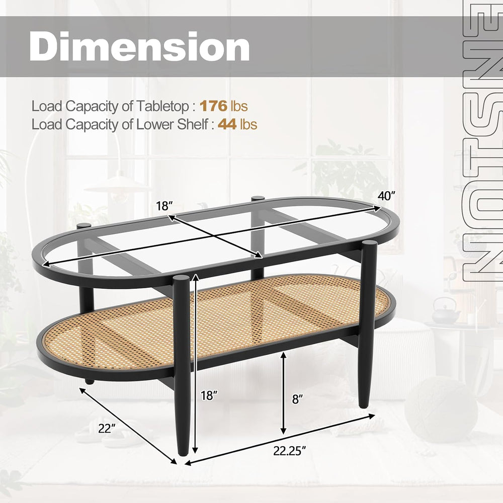 GIANTEX Rattan Coffee Table, 40" Wood Oval Center Table, Black