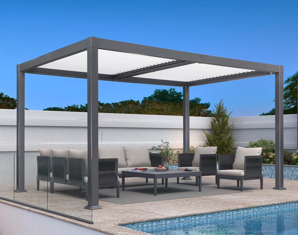 PURPLE LEAF Louvered Pergola 10' x 14' White Roof Aluminum Frame for ...