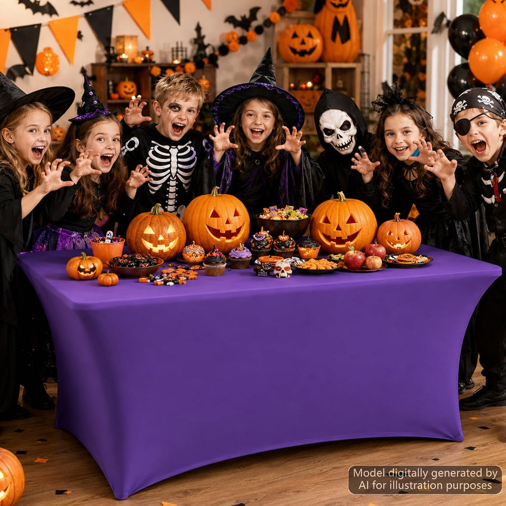 4 Pcs Halloween Spandex Tablecloths for 6ft Rectangle Tables