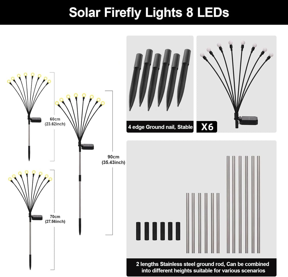 Solar Firefly Lights Outdoor Yard Garden Decor Warm White 6 Pack