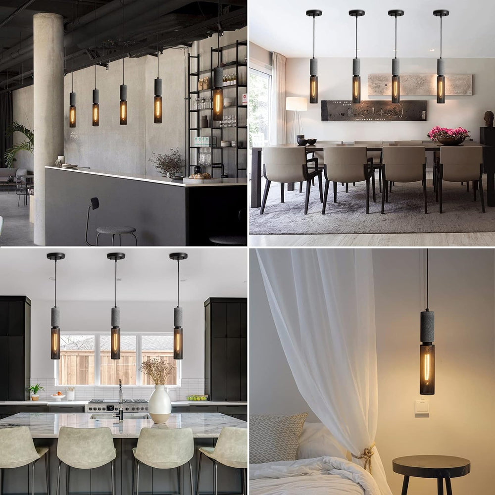 Concrete Linear Pendant Light with a Metal Mesh Shade,Modern Industrial Hangi...