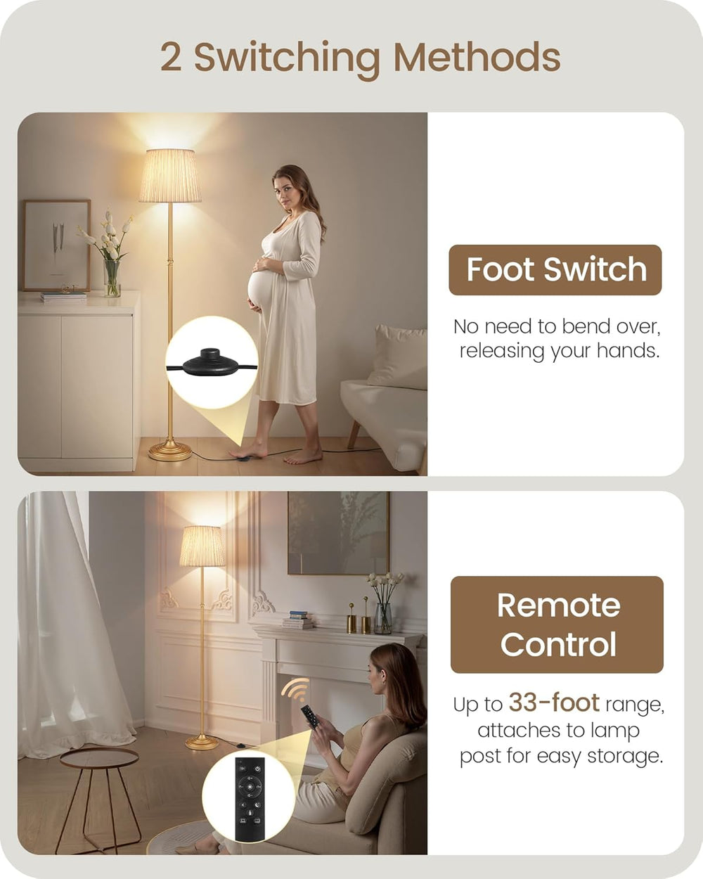 Dimmable Floor Lamp for Living Room, 68" Tall Standing Lamp, Reading Lig...