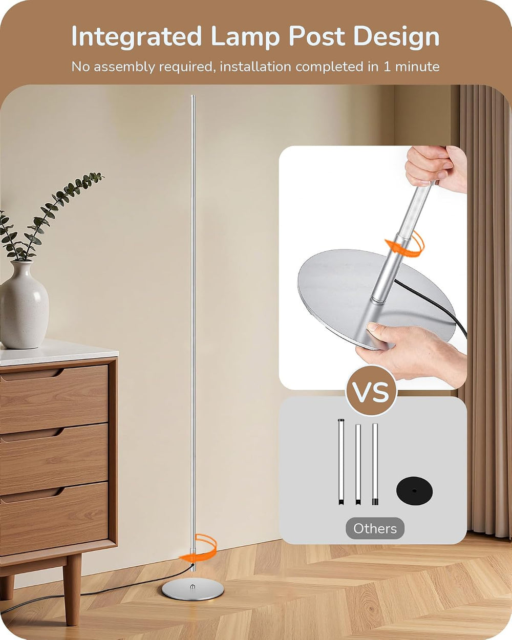 EDISHINE 2 Pack 57.5” Corner Lamp with Remote, Stepless Dimmable & 7 CCT