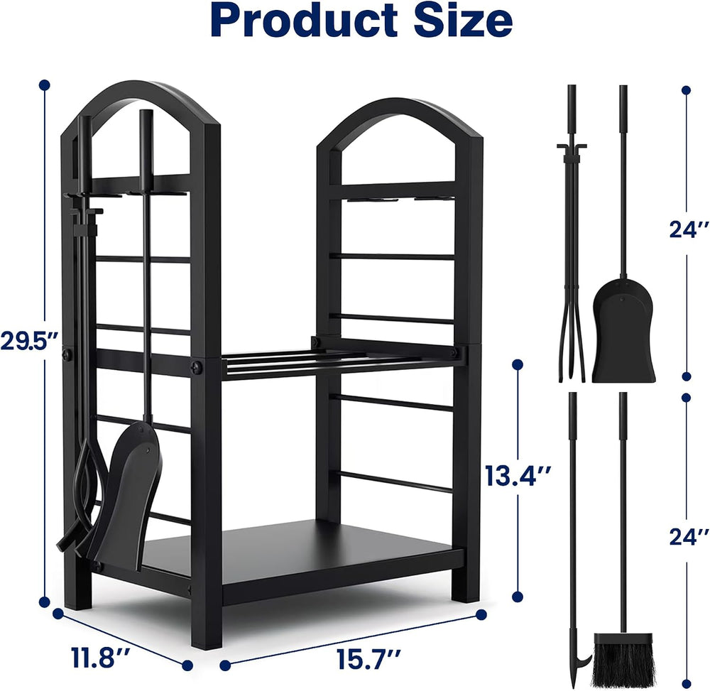 AMAGABELI GARDEN & HOME Firewood Rack Indoor with Tools 5-Piece Fireplace...