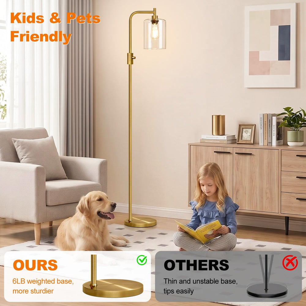 【Upgraded】 Dimmable Floor Lamp for Living Room with Clear Glass Lampshade, Br...
