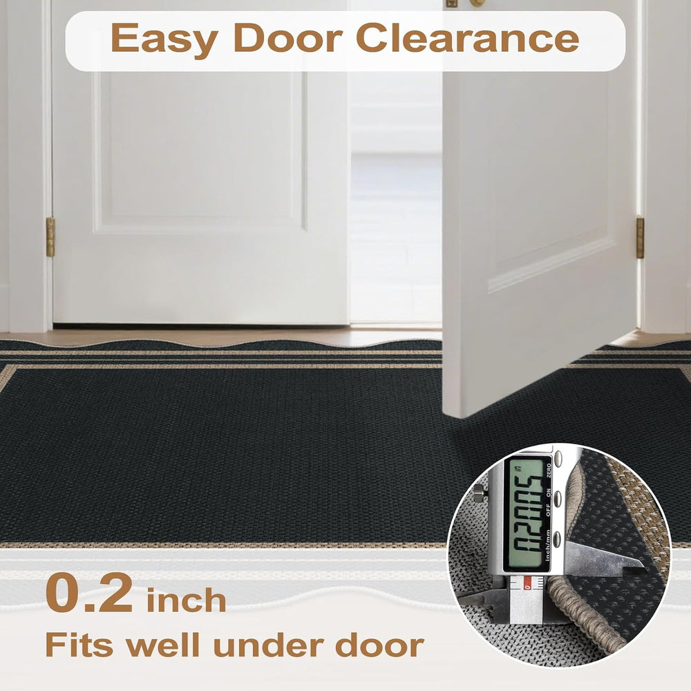 Scalloped Easy Jute 3x5 Front Door Mat, Washable Rugs for Entryway Black Outd...