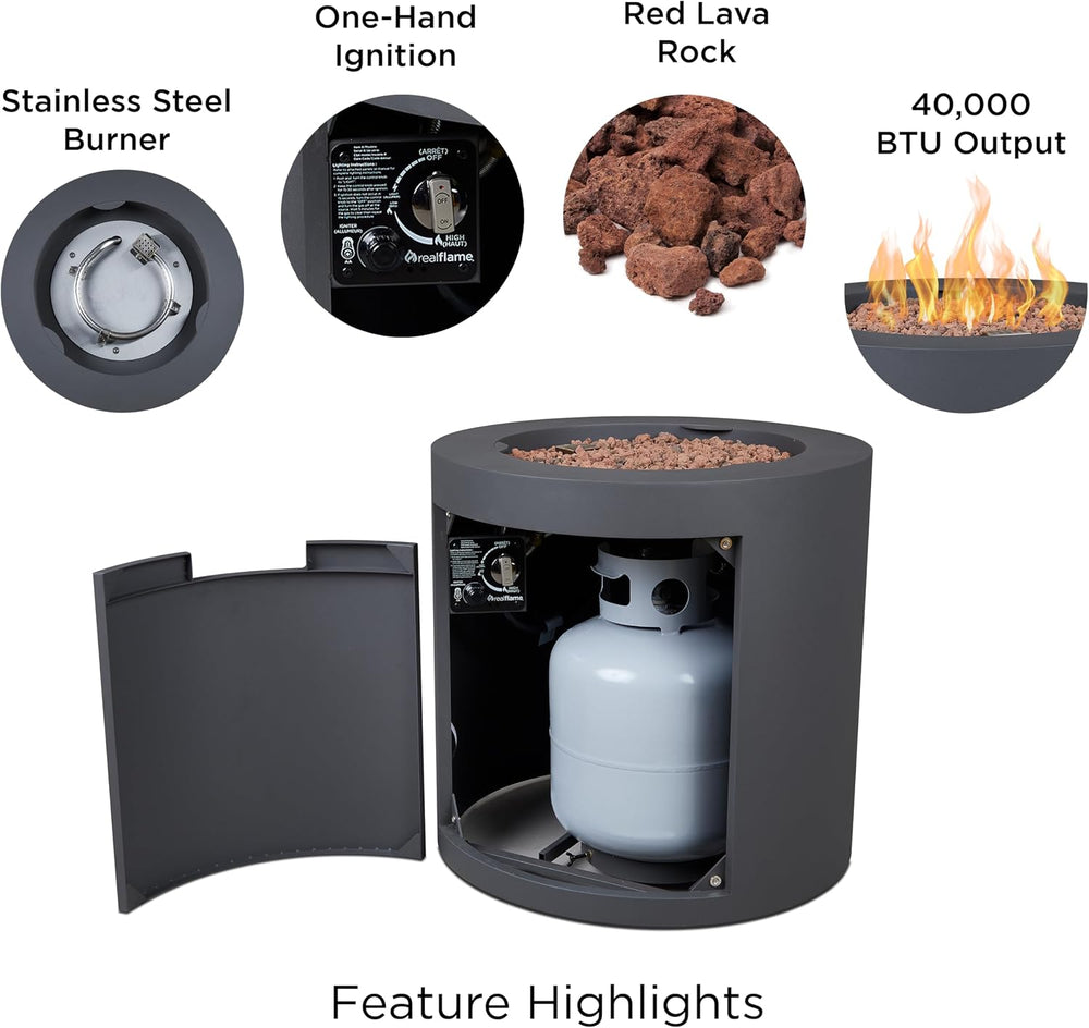 Real Flame Aegean 24" Round Propane Gas Fire Pit Table with Hidden Tank,...