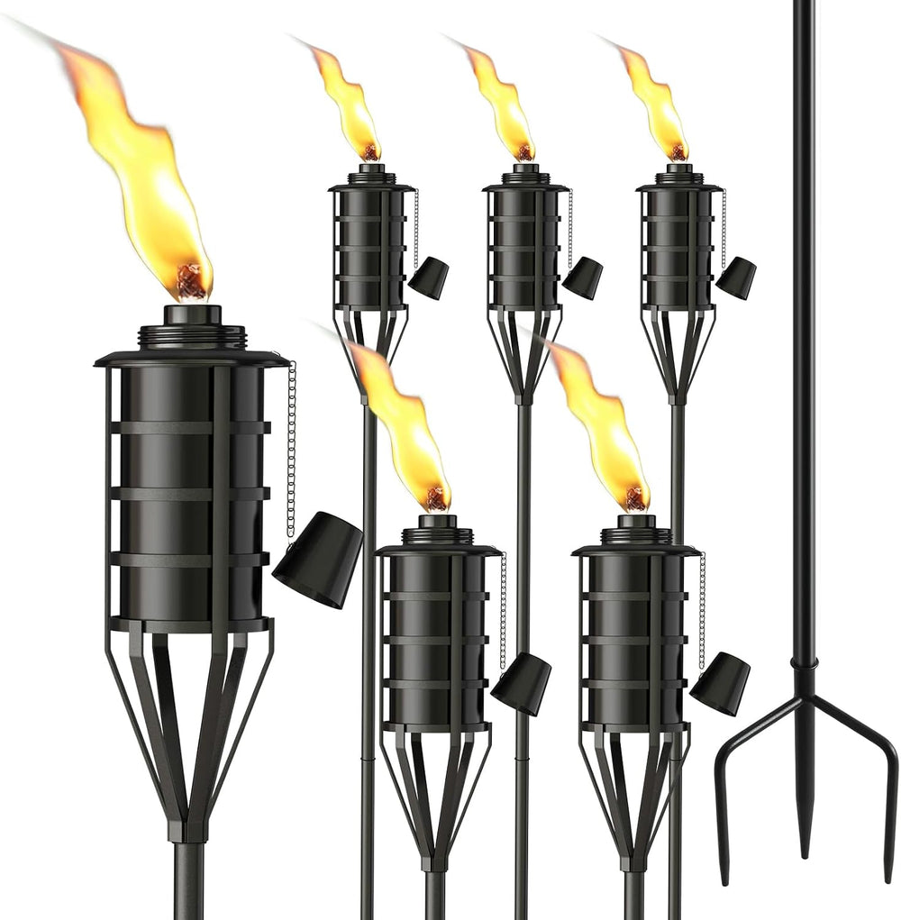 Upgraded Citronella Garden Torch Set of 6, Large Capacity 16oz Metal Torch fo...