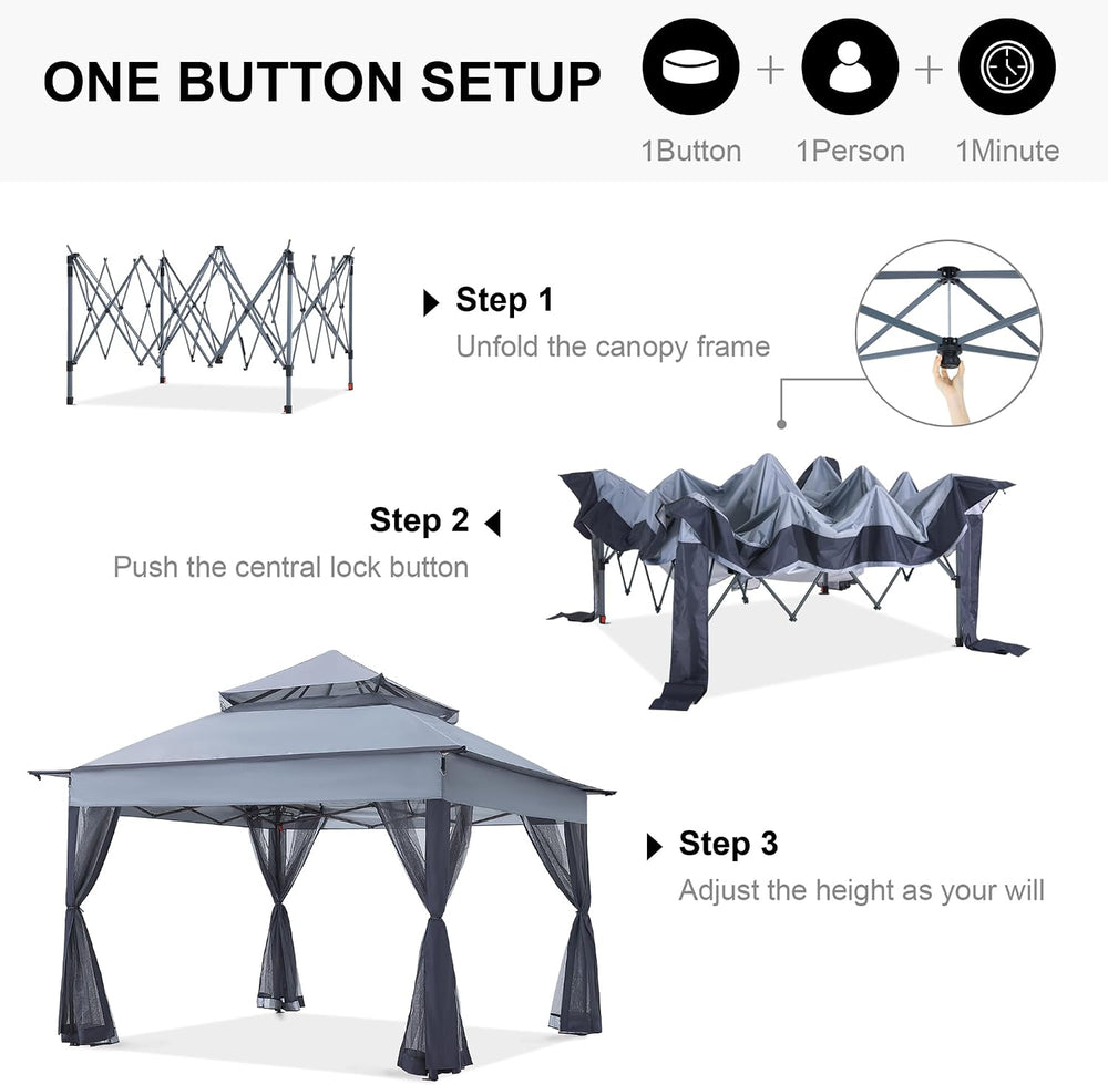 ABCCANOPY Pop Up Gazebo 11x11 with Mosquito Netting, Dark Gray