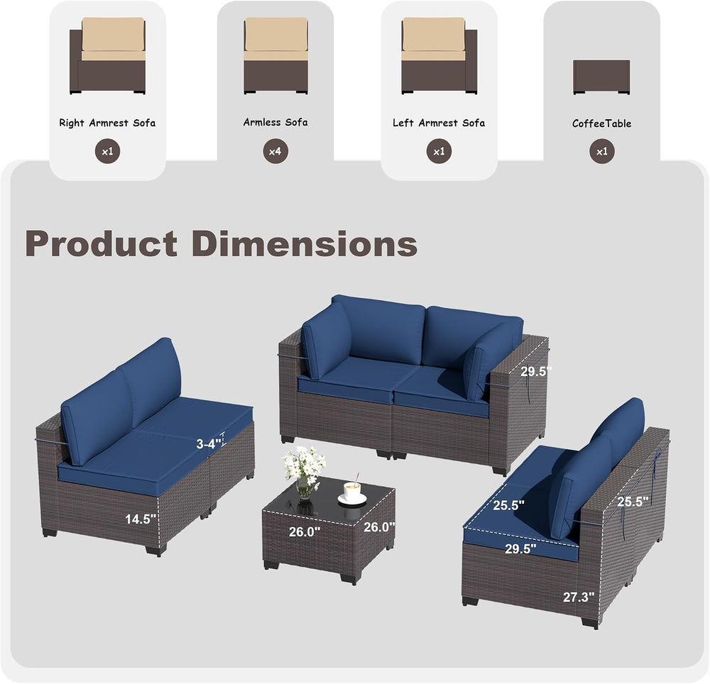 Kurapika 7 Pieces Patio Furniture Set, Rattan Wicker Outdoor Conversation Set...