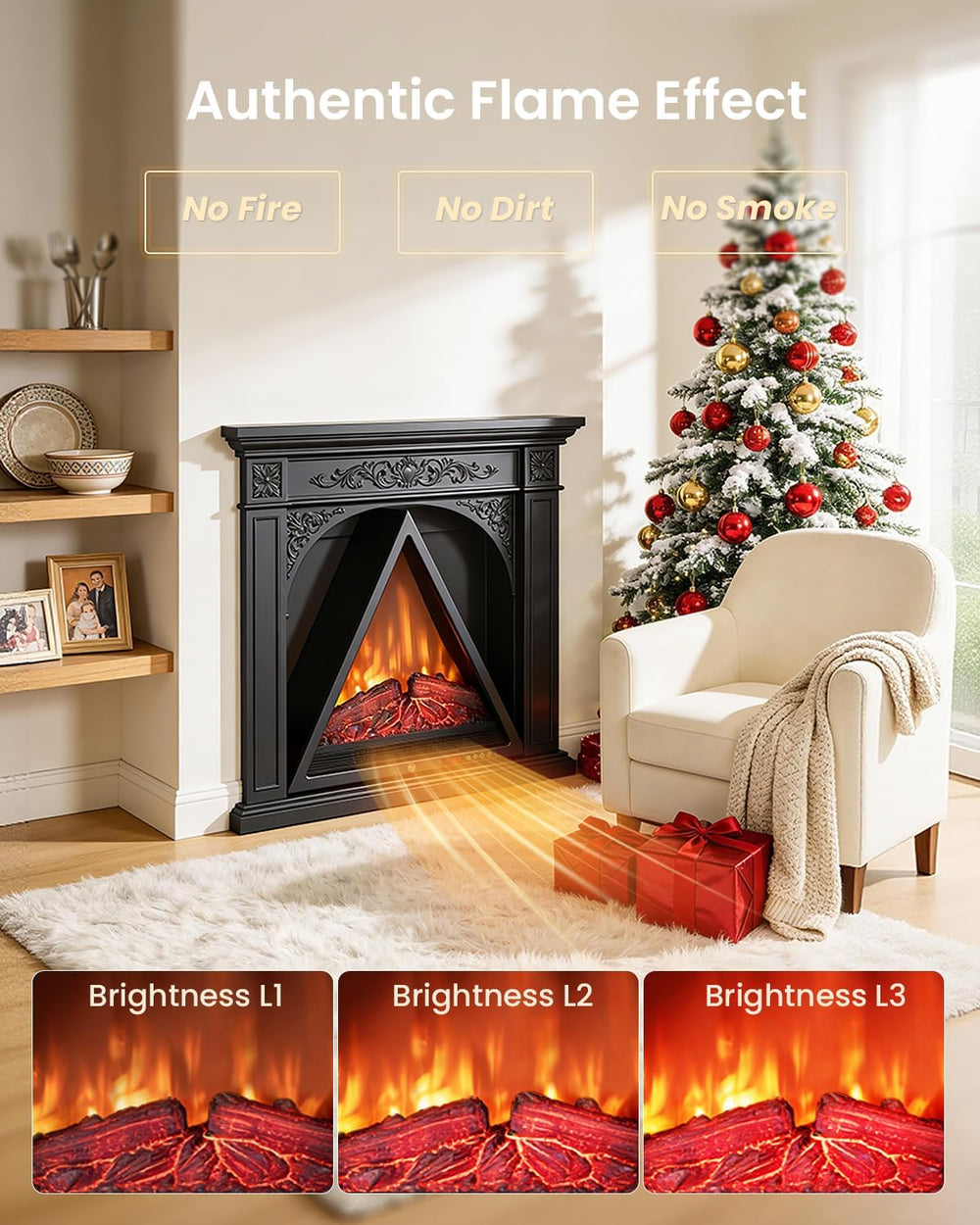 AIRMATE 22in Electric Fireplace Heater, 1500W Triangular Electric Fireplace I...