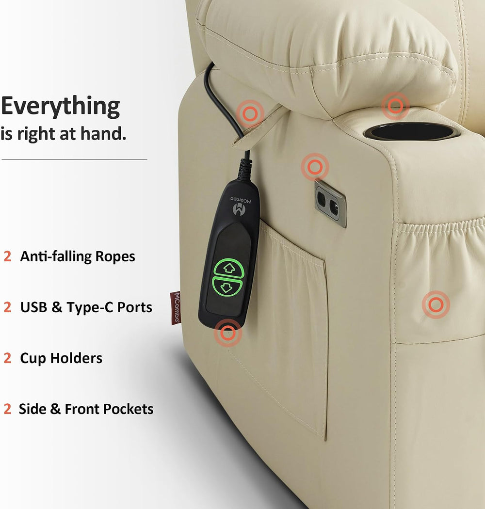 MCombo Large Power Lift Recliner Chair with Massage and Heat for Tall Elderly...
