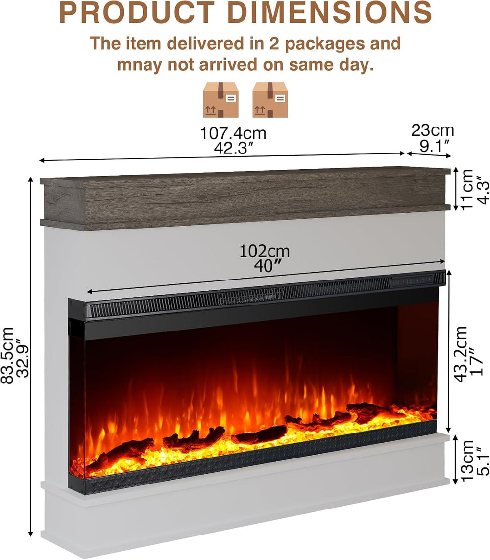 3-Sided View Electric Fireplace Insert - Minimalist Mantel - 12 Color Flame E...