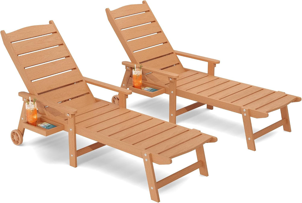 Outdoor Lounge Chairs Set of 2, 6.3ft Chaise Pool Lounger with Wheels