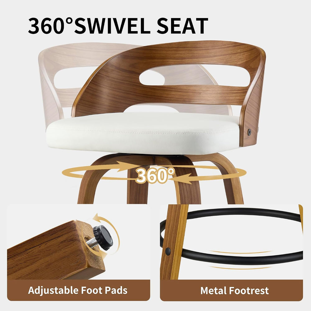26" Swivel PU Leather Counter Height Bar Stools Set of 2, Low Back, Cream