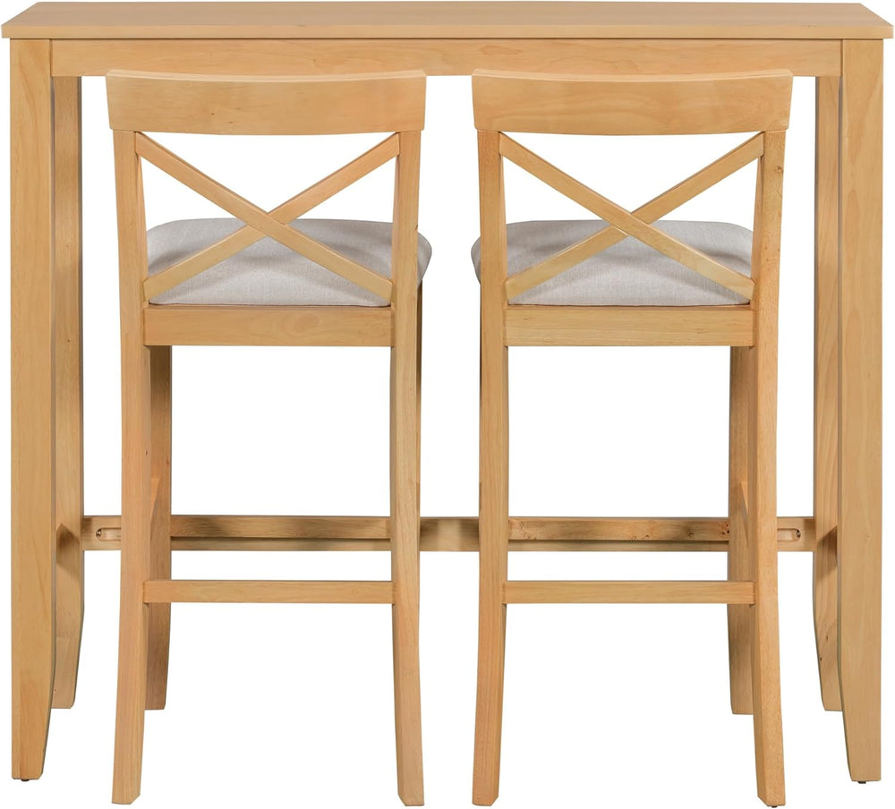 LUMISOL 3 Piece Pub Table and Chair Set, Small Wood Counter Height Bar Table ...