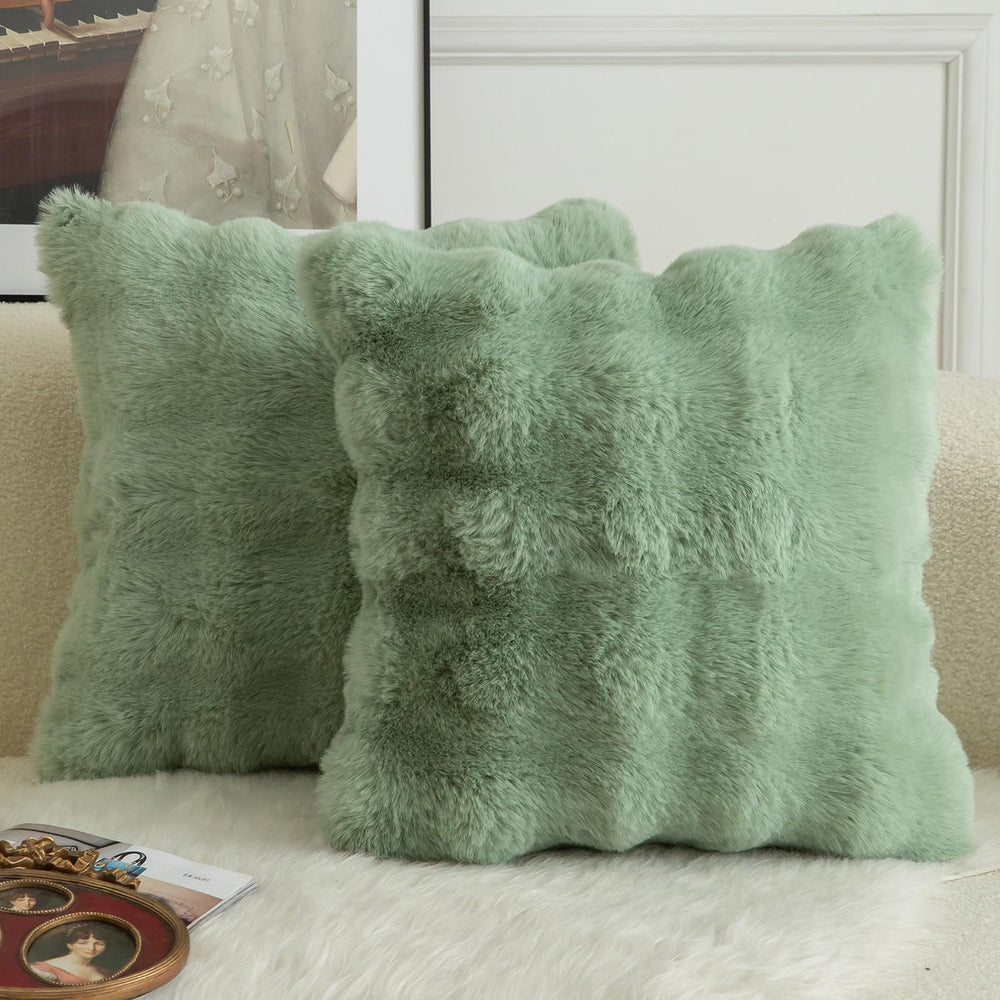 MANDIOO Pack of 2 Thick Plush Wool Decorative Throw Pillow Covers Super Soft ...