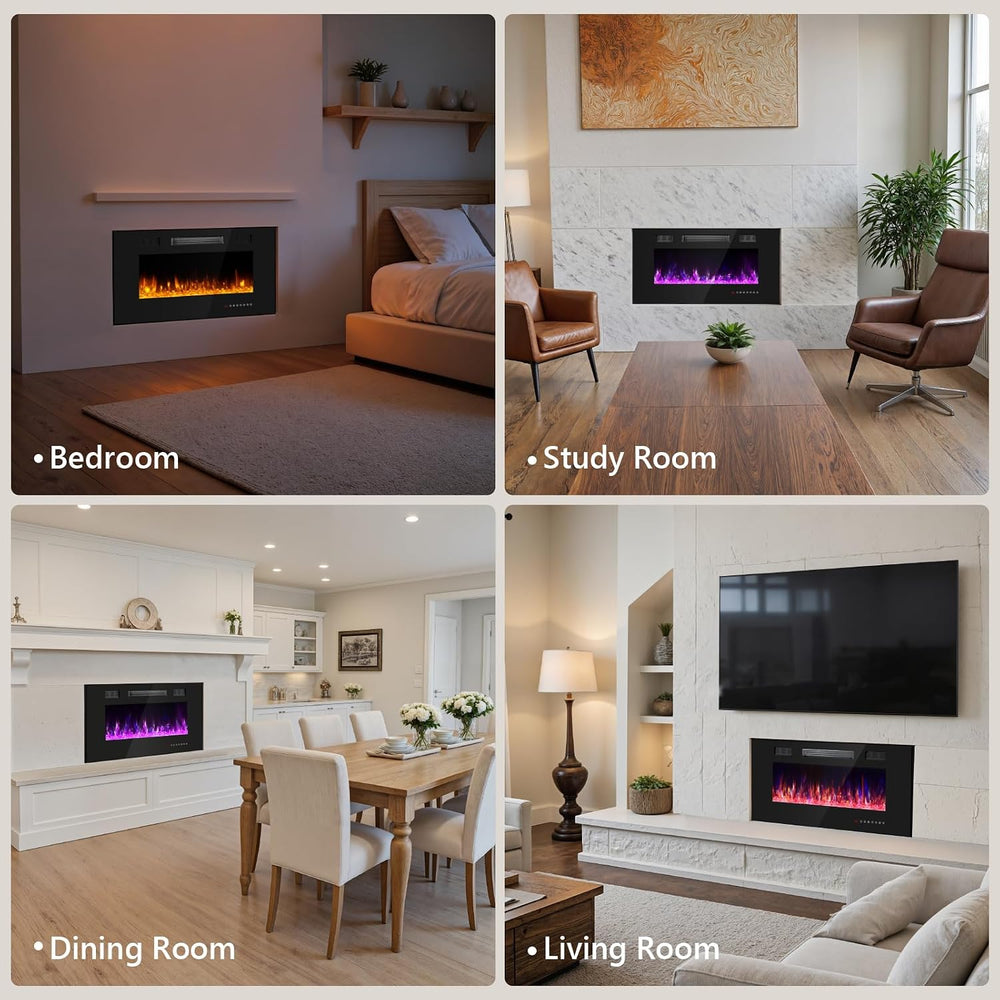 36 Inch Electric Fireplace with Crystal, Electric Fireplaces Insert, Wall Mou...