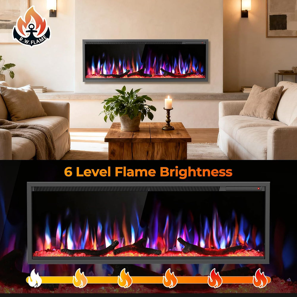 R.W.FLAME 50" Recessed and Wall Mounted Smart Electric Fireplace, Alexa/...