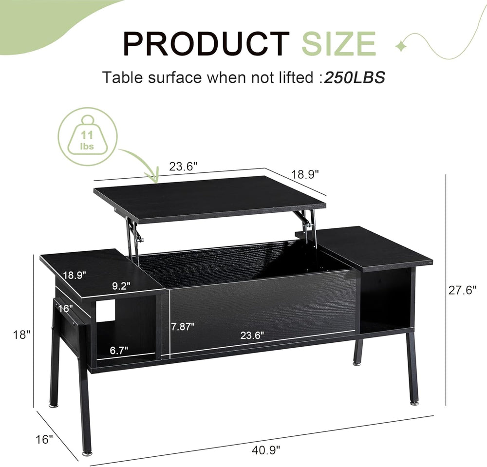 VECELO Wood Lift Top Coffee Table with Hidden Compartment and Storage Shelf f...