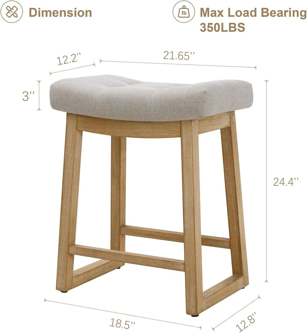Counter Height Bar Stools Set of 3, 24 Inch Backless Upholstered Counter Stoo...