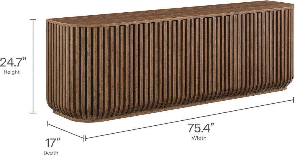 Modway Fortitude 75" Fluted Curved Sideboard Buffet with 4 Doors in Waln...