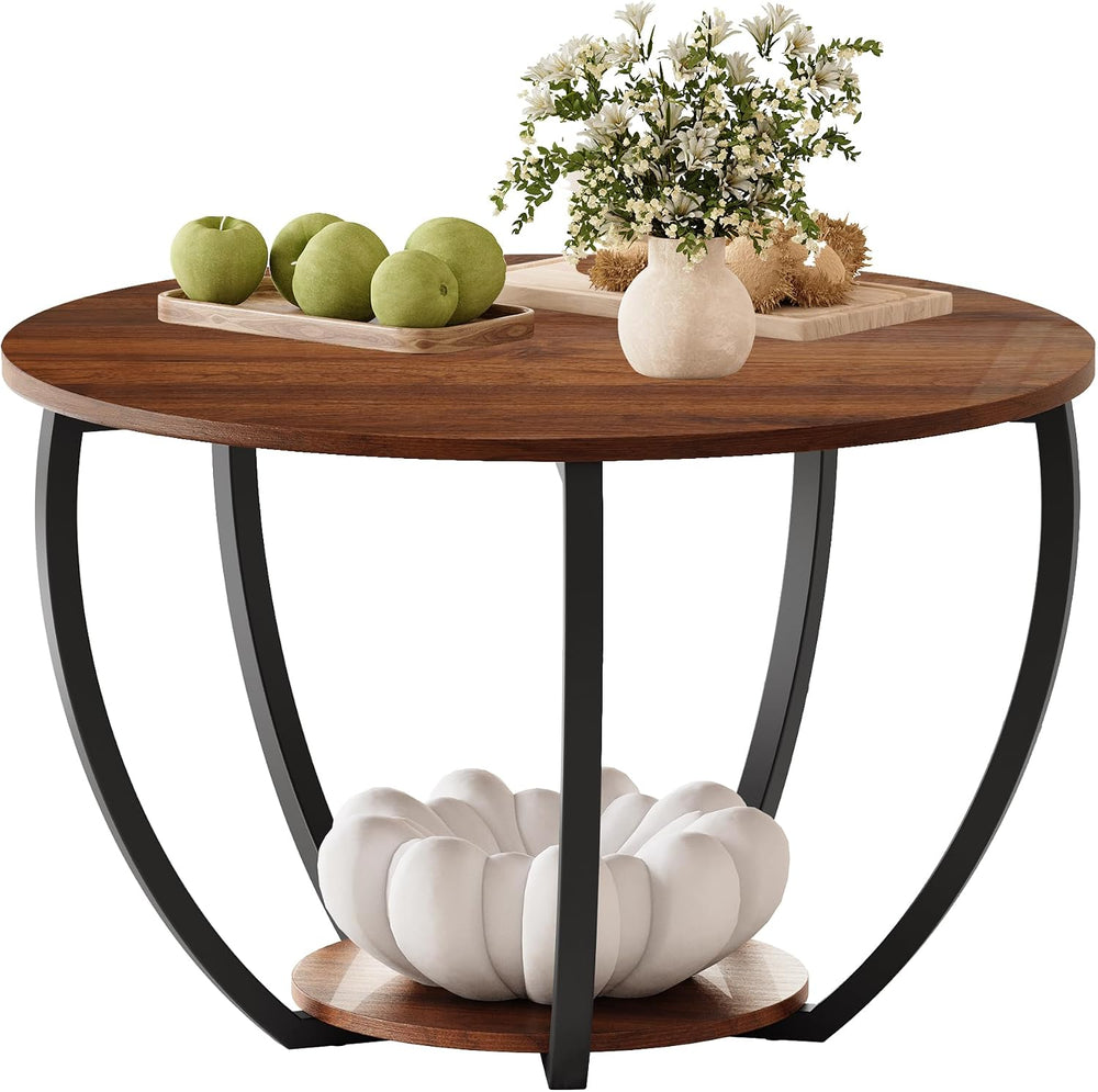 HOMERECOMMEND Round Coffee Table,23"Circle Coffee Table With Storage,Walnut