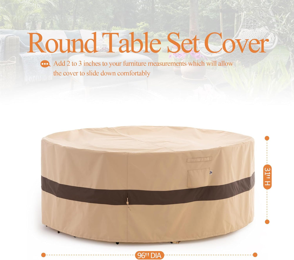 WJ-X3 Round Patio Furniture Cover Waterproof, 96" D x 31" H, Beige ...