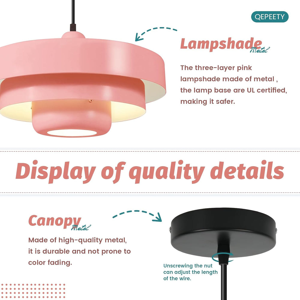 Mid Century Adjustable Pendant Light Pink Ceiling Light Fixture