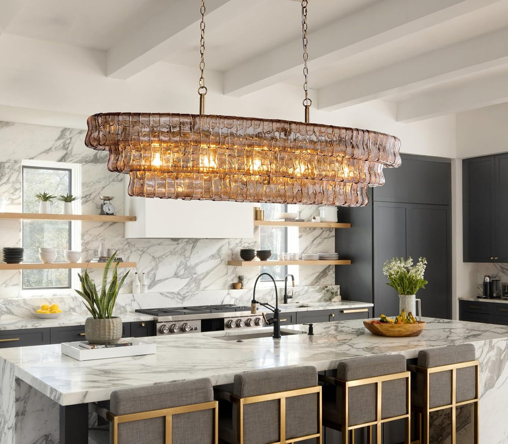 YIOSI Large Chandelier, 54" Gold Rectangular Drum Chandeliers for Dining...