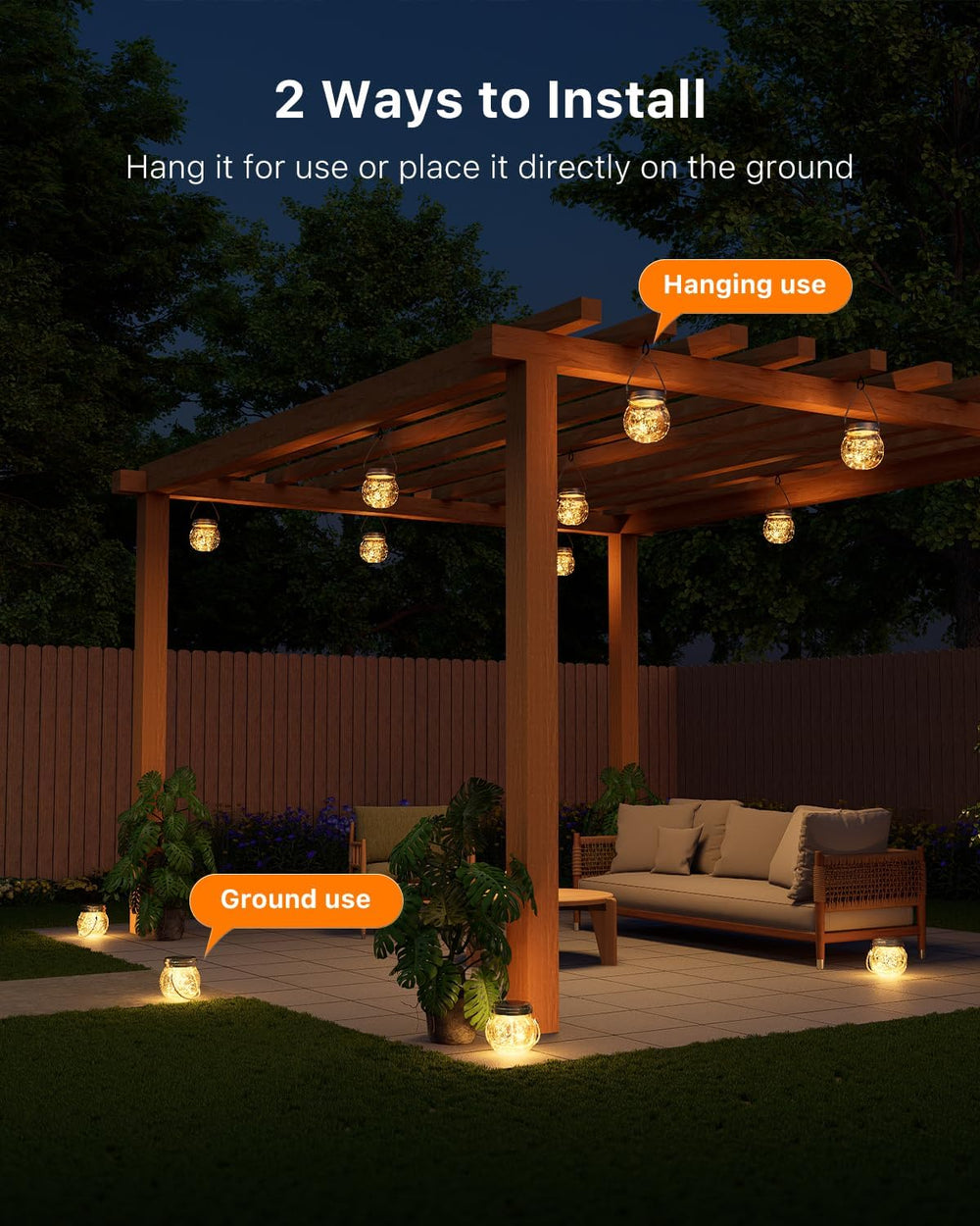 6 Pc Solar Powered Glass Ball Lantern Outdoor Waterproof Hang Round