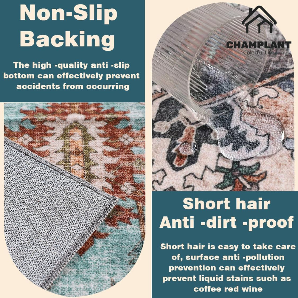 CHAMPLANT Washable Area Rug 4'x6' Traditional Floor Cover Foldable Th...