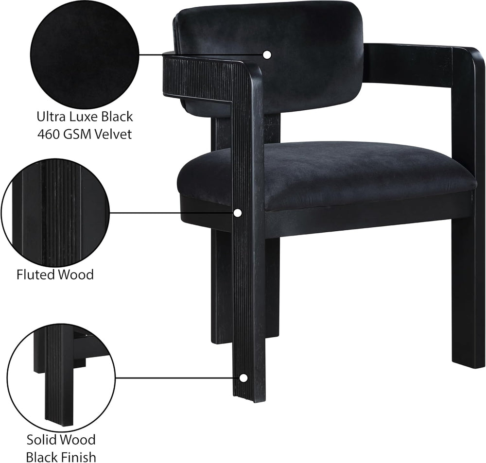 Meridian Furniture Sacha Velvet/Rubberwood Dining Chair, Black, Set of 2