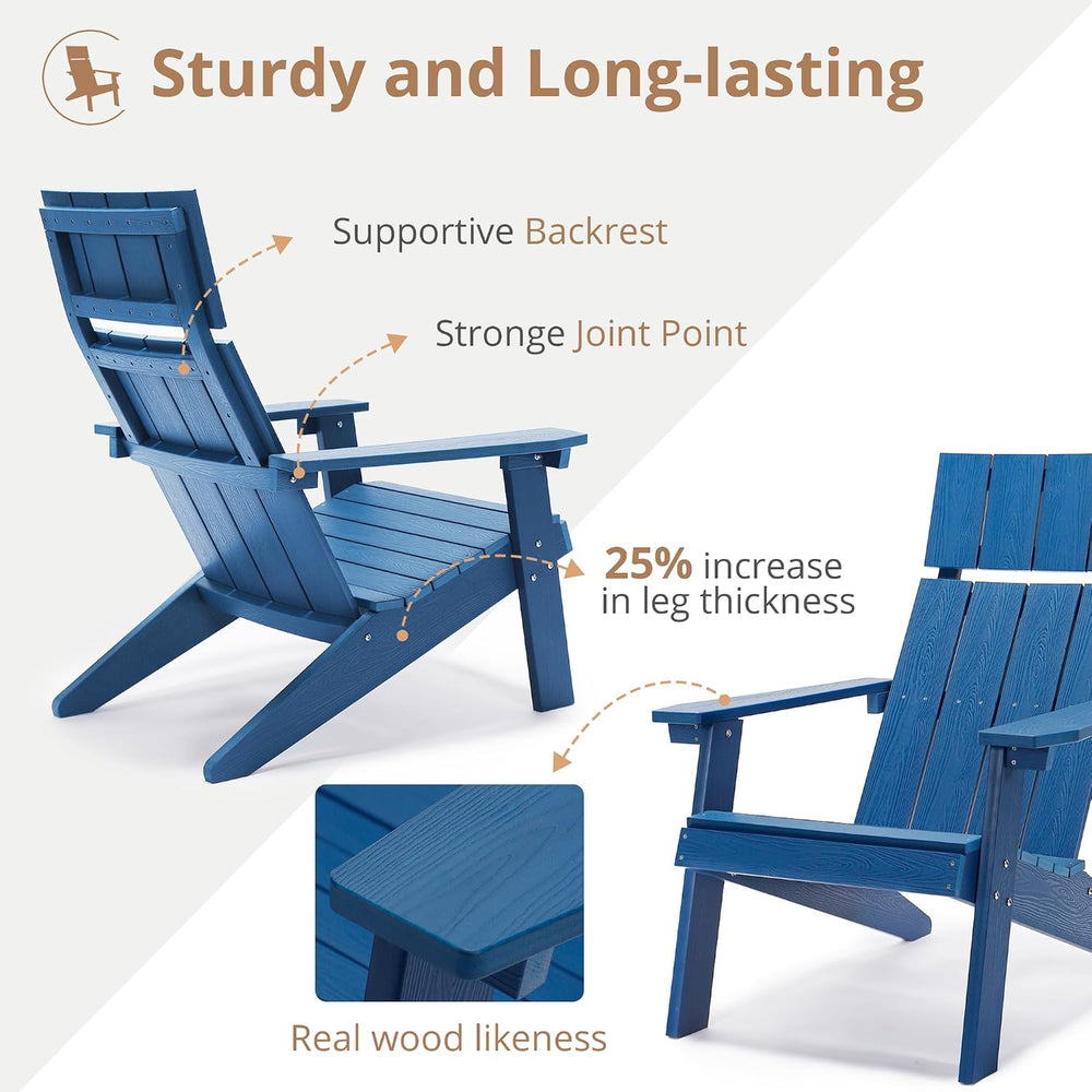 LUE BONA Modern Adirondack Chairs Set of 6, Navy Blue Plastic Adirondack Chai...