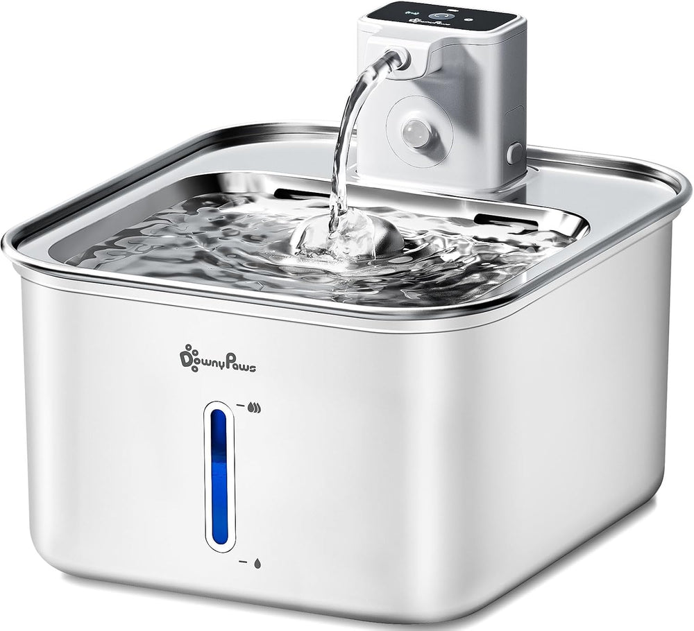 DownyPaws Cat Water Fountain Stainless Steel Wireless Automatic, White