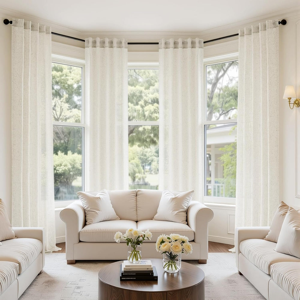 MIULEE Natural Back Tab Linen Curtains 4 Panels 42W x 96L
