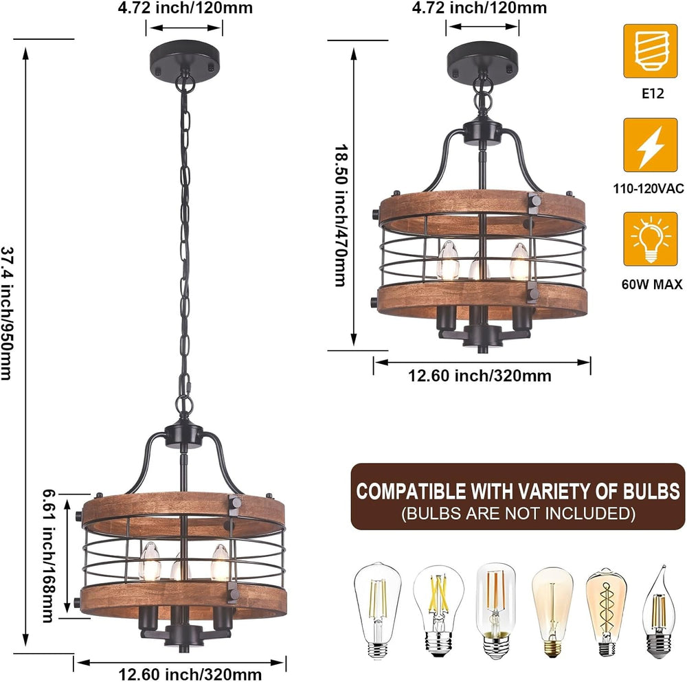 Farmhouse Wood Chandelier Vintage Ceiling Light, Modern Metal & Wooden Ci...