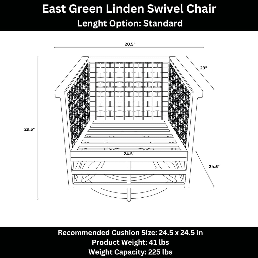 East Green Linden Teak and Aluminum Patio Swivel Chair with Cushions - Weathe...