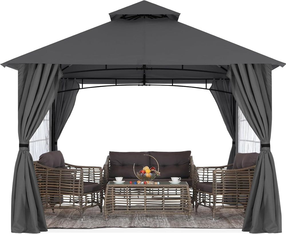 MASTERCANOPY 10x12 ft Patio Gazebo with Windows Curtains, Dark Gray
