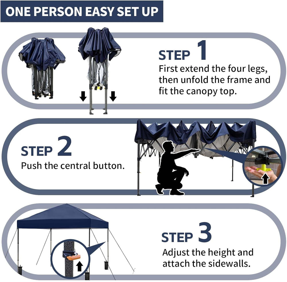10x10 Pop Up Canopy Tent, Outdoor Portable Canopy(Navy Blue)