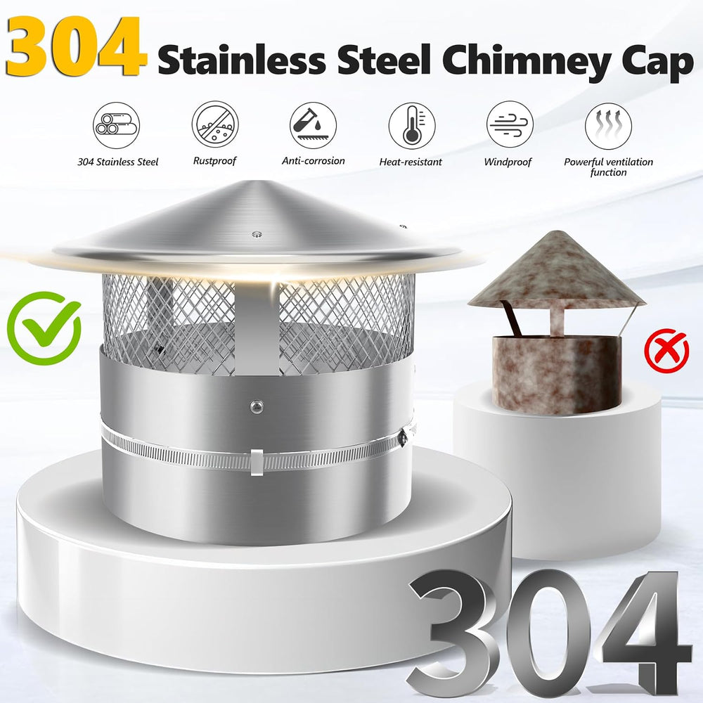 8" Chimney Cap with Screen & Rain Cover,304 Stainless Steel