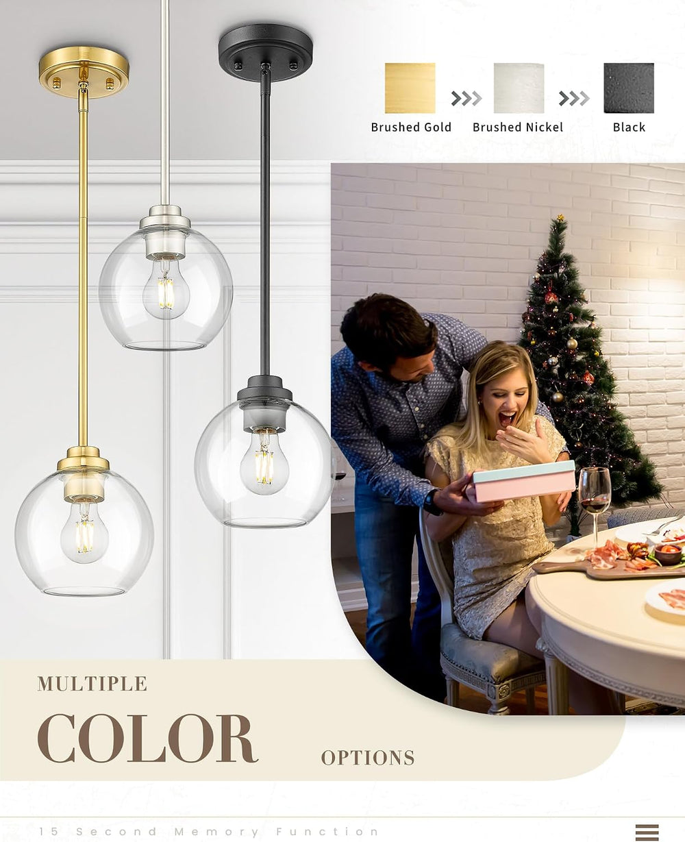 7-Inch Brushed Nickel Pendant Light,Clear Globe Glass,PL101BN