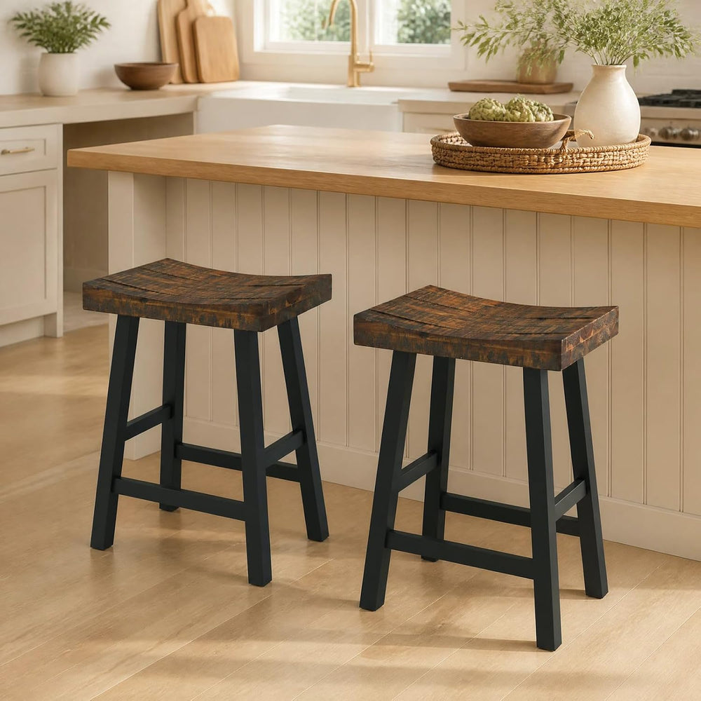 COSTWAY 24-inch Wooden Saddle Stools Set of 4 with Curved Seat Surface