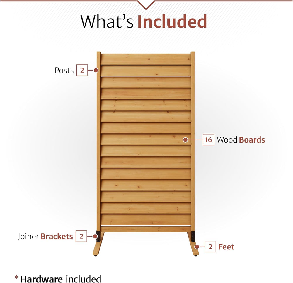 Enclo Louvered Freestanding/Surface Mounted Privacy Screen, Cedar Wood